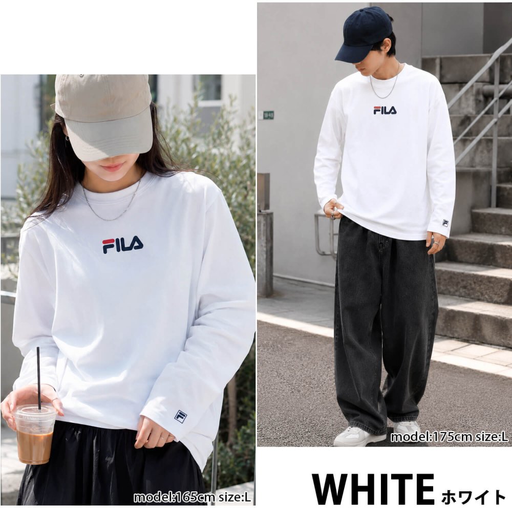  FILA フィラ Tシャツ メンズ 長袖 クルーネック 丸首 カットソー ロンT ブランド ロゴ プリント 無地 シンプル 綿混 おしゃれ  ゆったり 大きいサイズ  M L LL 3L 黒 白 紺 中学生 高校生 karlas