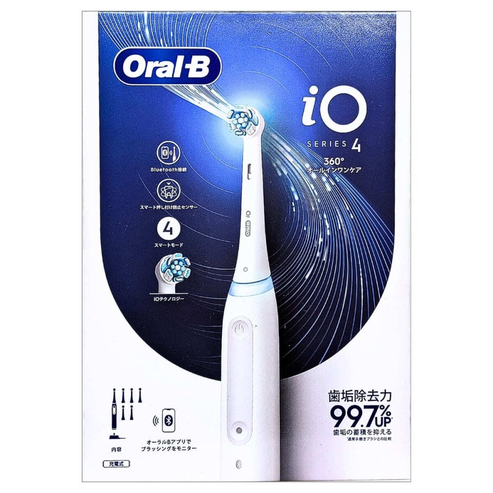 BRAUN（ブラウン）Oral-B iO4　電動歯ブラシヘルスパック　本体＋替えブラシ6本入り　クワイトホワイト　充電式　Bluetooth対応　iOG4.6KEF6.2K.WT　4スマートモード搭載　#69517　 父の日
