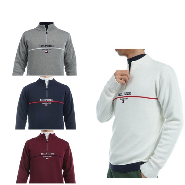 トミーヒルフィガー ゴルフ メンズ フロントロゴ ハーフジップ モックネックセーター TOMMY HILFIGER GOLF THMA472 秋冬モデル お誕生日祝い お祝い 記念品 お父さん 父の日 彼氏 男性 30代 40代 50代 60代  還暦祝い 敬老の日 人気プレゼント プレゼント