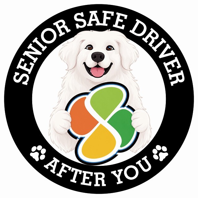 カーサイン 高齢者マーク SENIOR SAFE DRIVER グレートピレニーズ ステッカー シール 直径13cm 肉球 日本製 車