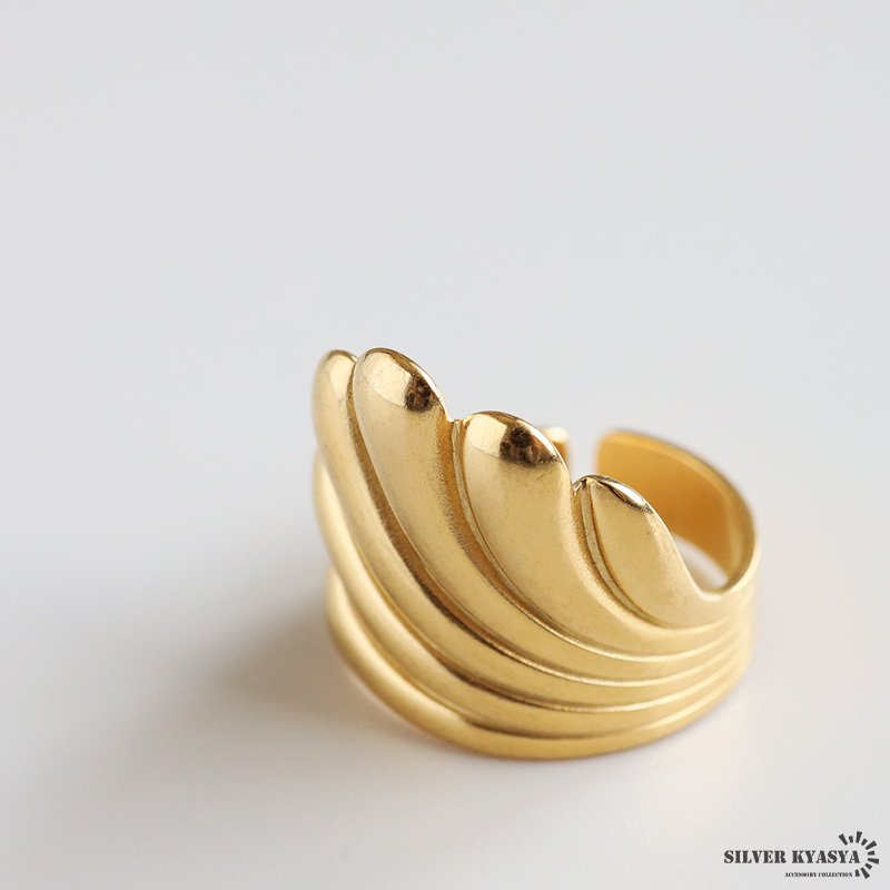 ステンレス ぷっくり シェルリング 個性的 ワイドリング ゴールド 18K GP シルバー フリーサイズ レディース 女性 指輪 金属アレルギー対応