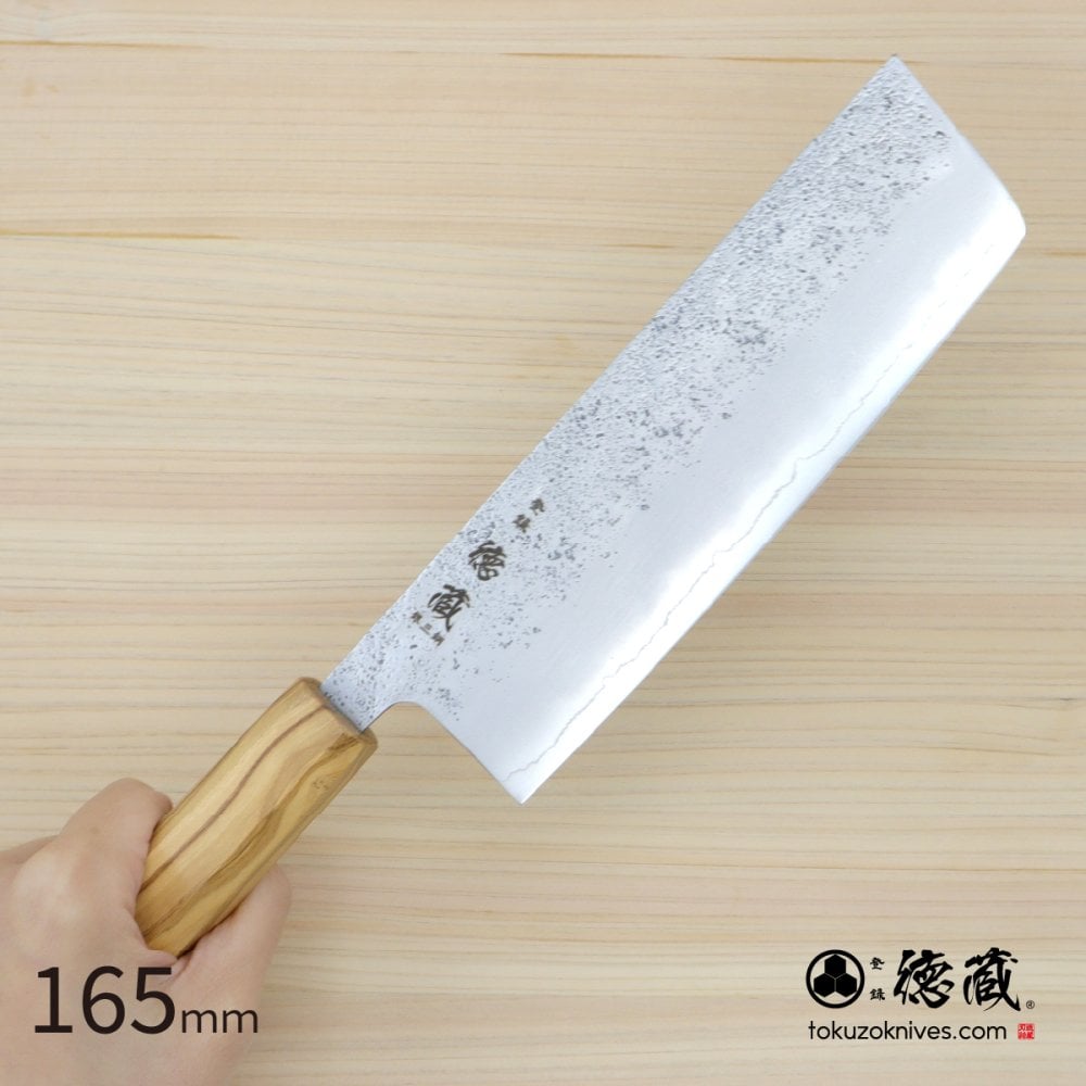 菜切ステンレス包丁　165mm 両刃 銀紙三号 オリーブ八角柄 梨地仕上げ 日本製 徳蔵刃物 【TOKUZO KNIVES】 JAPAN Kitchen Knives 包丁 ほうちょう ホウチョウ 切れ味 家庭用 野菜 両刃 お手入れ簡単 錆に強い プレゼント ギフト 贈り物 一生モノ ステンレス INOX・イノックス