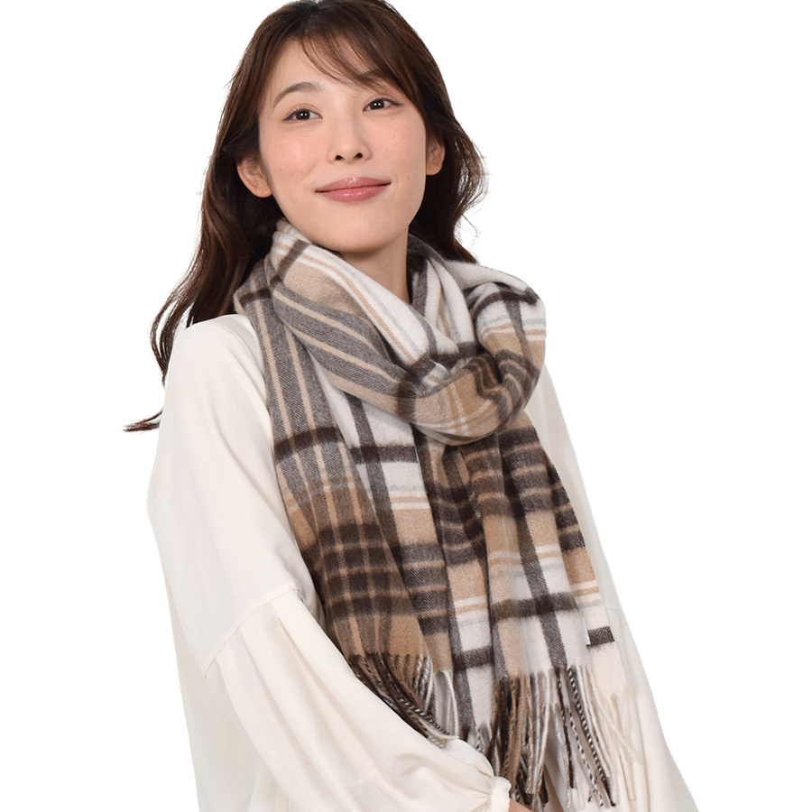 カシミヤ ストール カシミヤ100％ ストール 大判 チェック 柄ストール【名入れ刺繍】【200cm×60cm】カシミア チェックストール  秋冬 厚手 マフラー クリスマス ギフト 大判ストール(cs1066)