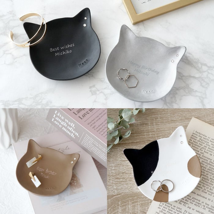 【 送料無料 】【 名入れ 猫 の アクセサリー トレイ （樹脂）】 名前入り 猫グッズ プレゼント 女性 人気 名入り ねこ インテリア 雑貨 収納 入れ物 かわいい おしゃれ 誕生日プレゼント 20代 友達 彼女 猫好き ギフト