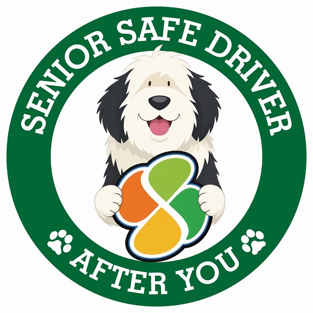 カーサイン 高齢者マーク SENIOR SAFE DRIVER オールドイングリッシュシープドッグ ステッカー シール 直径13cm 肉球 日本製 車