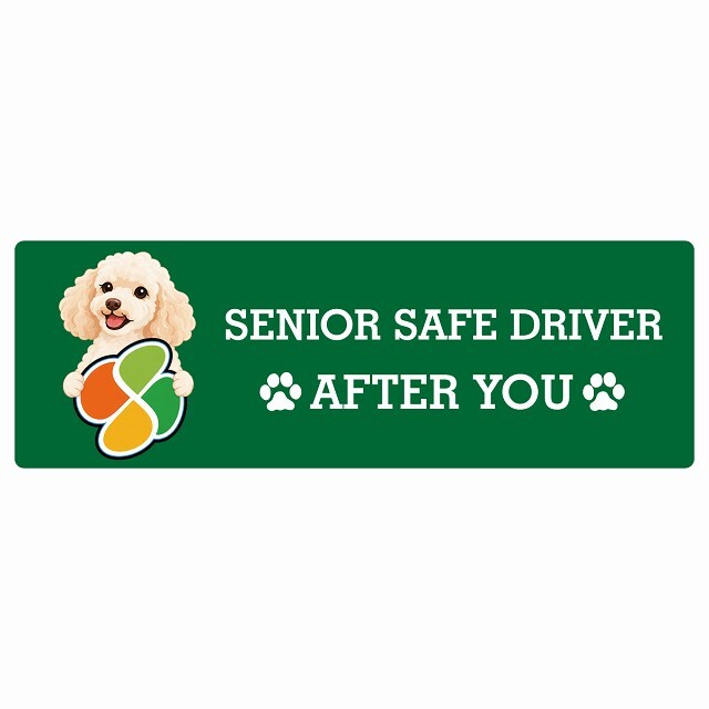 カーサイン 高齢者マーク SENIOR SAFE DRIVER ミディアムプードル ステッカー シール 長方形 15x5cm 肉球 日本製 車