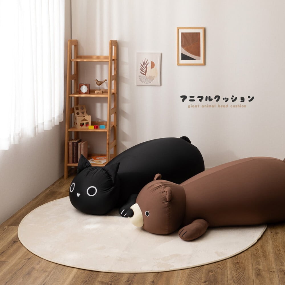 ペット家具 ペット用品 ビーズクッション アニマルクッション 約130×60×50cm 特大 巨大 大きい 大きめ くま クマ ねこ ネコ 黒猫 動物