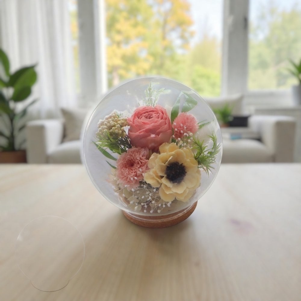 プリザーブドフラワー ガラスドーム【陽だまり〜Glass Bloom〜】｜送料無料・上品で長く飾れる花ギフト