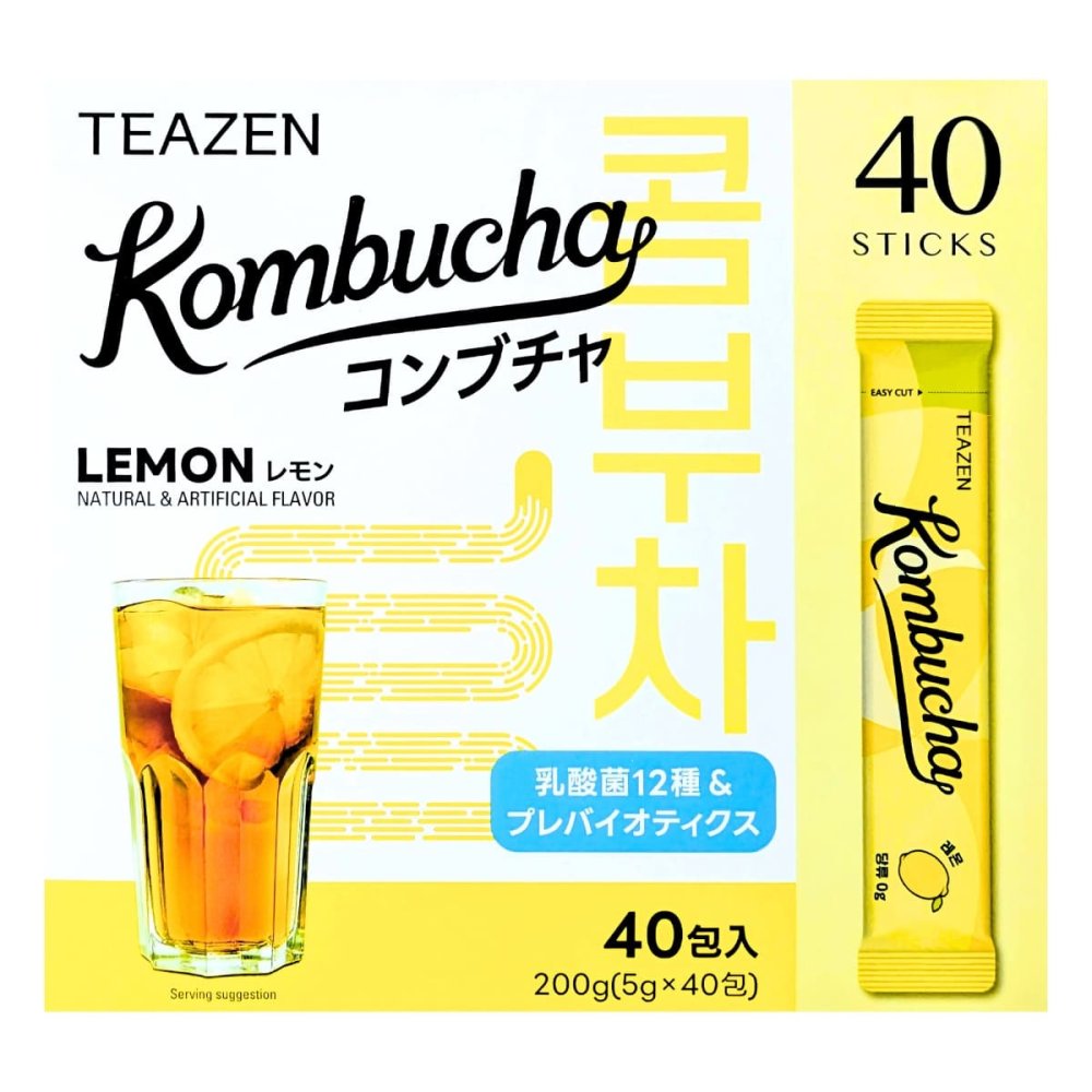 TEAZEN ( ティーゼン )　レモンコンブチャ　5g×40包入り　12種類の乳酸菌含有の粉末清涼飲料 砂糖0　低カロリー (14kcal )　#69194　プロバイオティクス　乳酸菌飲料 [賞味期限 2028.01.28]