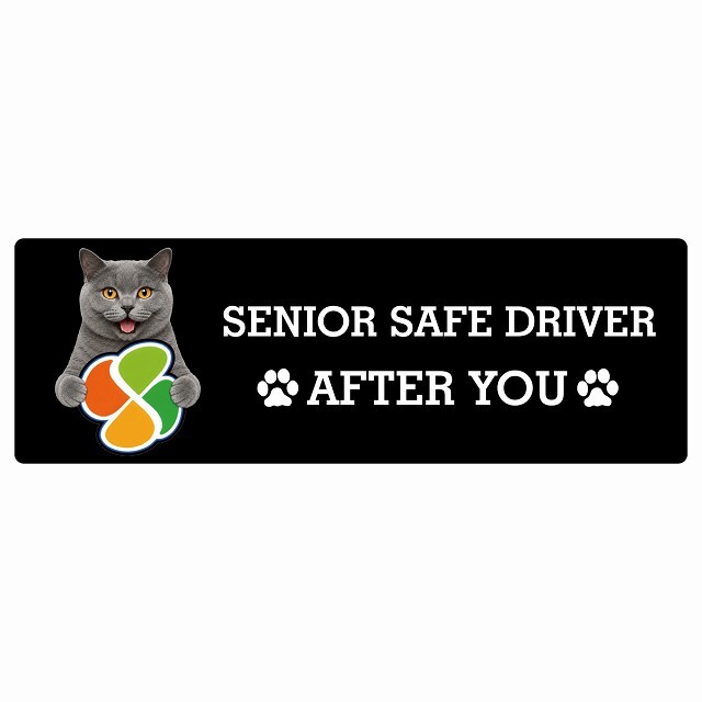 カーサイン 高齢者マーク SENIOR SAFE DRIVER シャルトリュー ステッカー シール 長方形 15x5cm 肉球 日本製 車