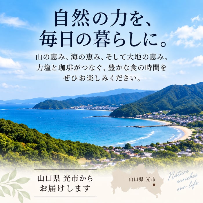 力塩 塩焙煎珈琲 セット 山口県 光市 室積 塩 コーヒー 珈琲 海水塩 調味料 コーヒー豆 ご当地 お取り寄せ ギフト プレゼント 贈り物 自宅用 食品 詰め合わせ お中元 御中元 父の日 母の日 アイス ギフト 贈り物 フルーツ スイーツ プレゼント お菓子 内祝い 誕生日 香典