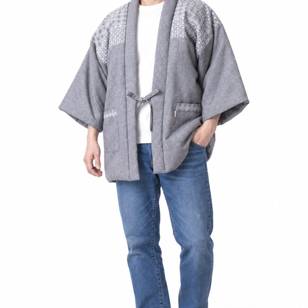 はんてん 半天 刺し子 どてら 綿入り WA-9 5203 ネイビー グレー 部屋着 メンズ 男性 防寒着 暖かい 寛ぎ着 父の日 敬老の日 ギフト クリスマス 保温 あたたかい 布団 40代 50代 60代 70代