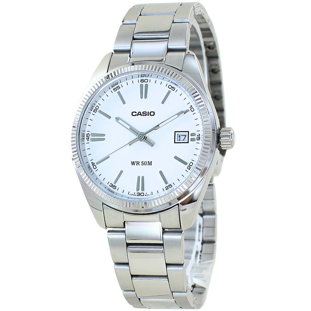 カシオ 腕時計 メンズ レディース シルバー ホワイト ユニセックス CASIO 海外モデル 日付表示 50m防水 プレゼント ギフト 収納ケース付き 成人 卒業 入学
