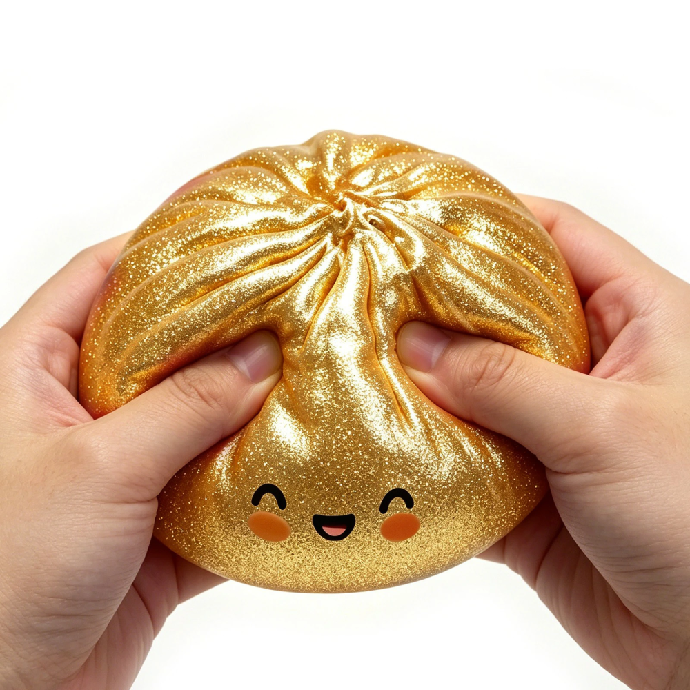 SNSでバズり中！新作 スクイーズ 金色肉まん 握ると中からミニ肉まん ぷにぷに もちもち ラメ入り かわいい ストレス解消 フィジェットトイ 癒しグッズ SNS映え プレゼント