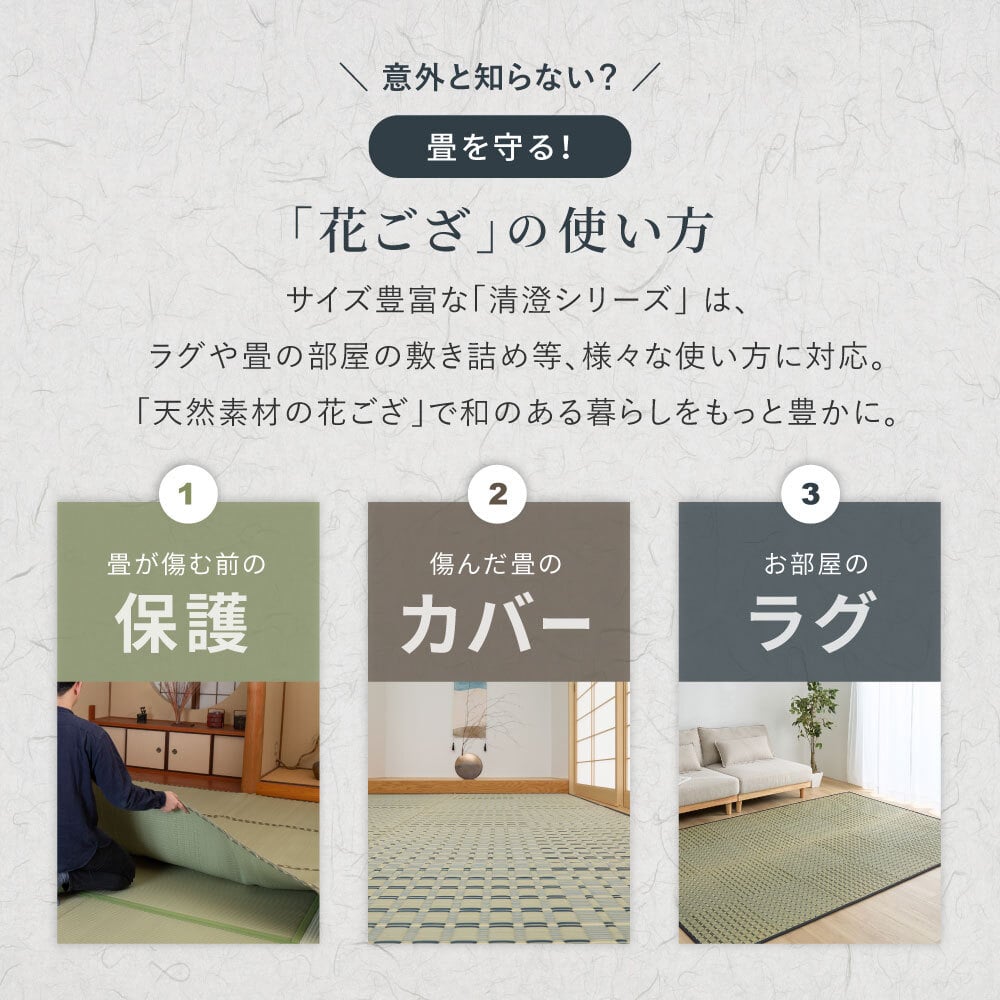 い草カーペット 清澄 せいちょう 江戸間 1畳 2畳 3畳 4.5畳 6畳 8畳 い草ラグ 天然い草100％ 掛川織 市松模様 和モダン 花ござ 上敷き 畳保護 四方縁 抗カビ 消臭 ブルー 夏用 涼感 和室 洋室 折りたたみ 調湿 さらさら 和風