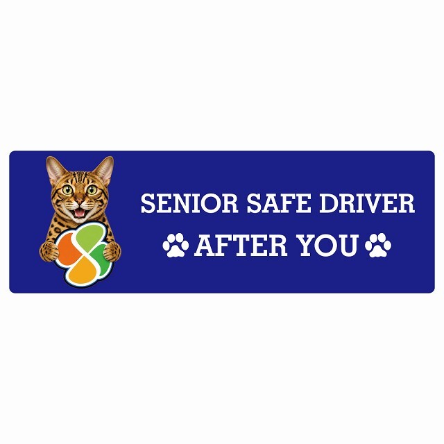 カーサイン 高齢者マーク SENIOR SAFE DRIVER ベンガル ステッカー シール 長方形 15x5cm 肉球 日本製 車
