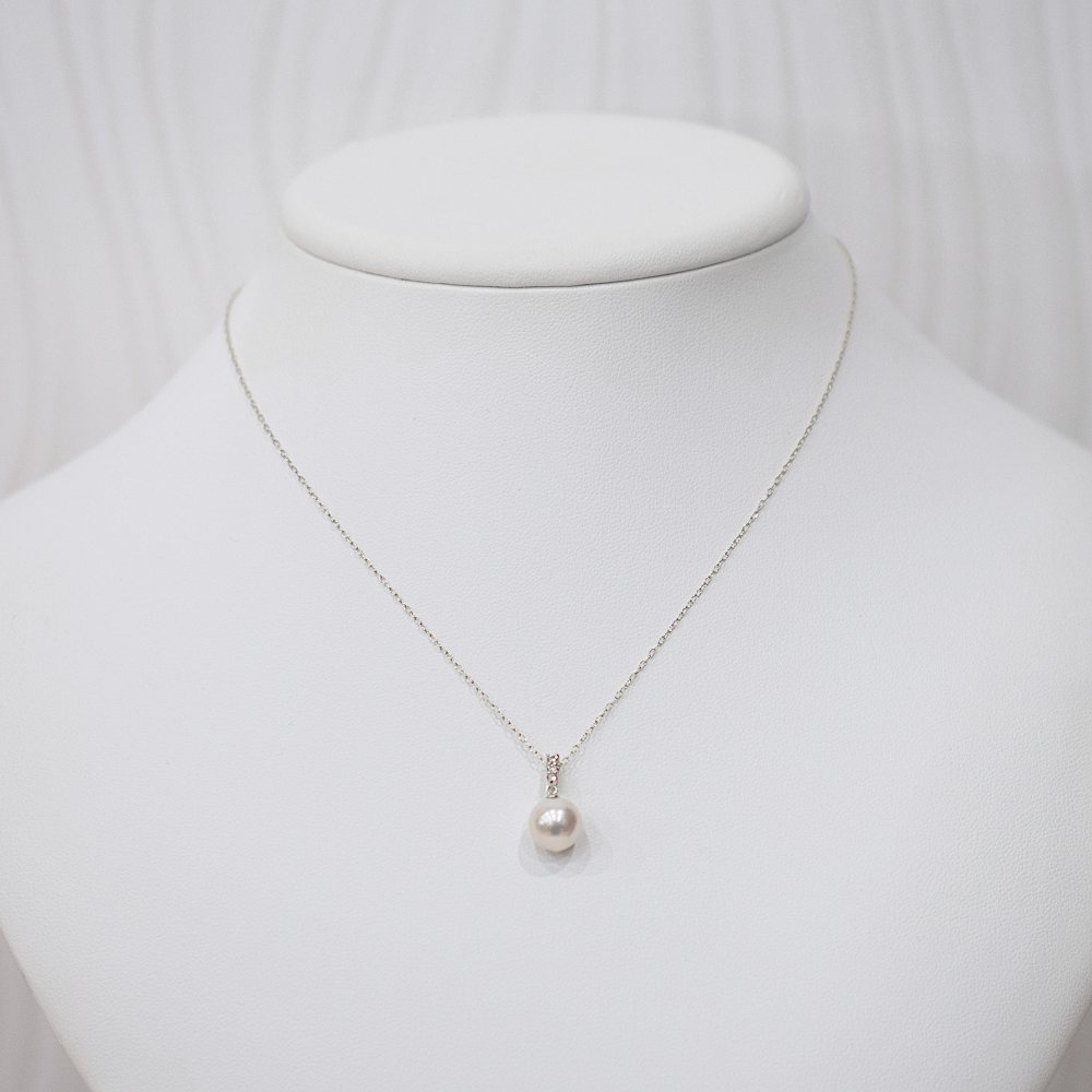 ［pearl592］ 8mm - 8.5mm ホワイトピンク ペンダント ダイヤモンド付 あこや真珠 0.06ct