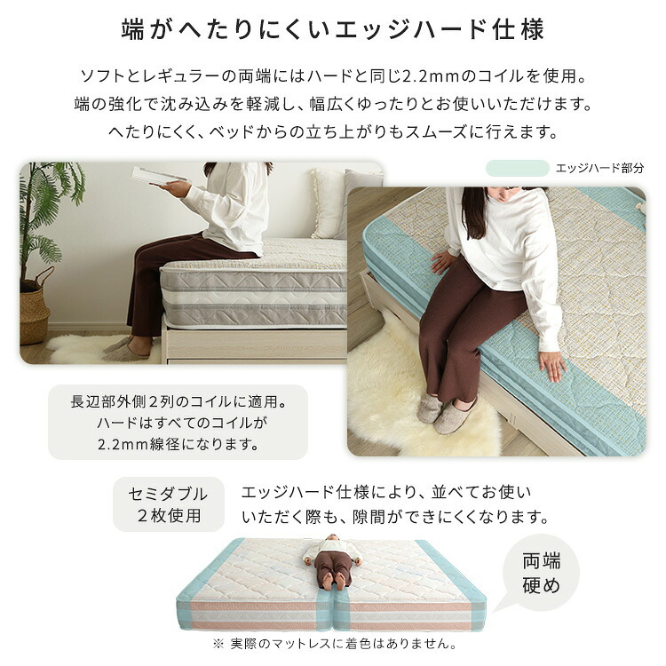 マットレス 日本製ポケットコイルデザインマットレス【mornisha-モニーシャ-】(ワイドダブル) シングル セミダブル クイーン ソフト ハード オシャレ リバーシブル 防臭 抗菌 防ダニ 国産 高品質 メッシュ 敷きマット 寝具マット 寝具用品