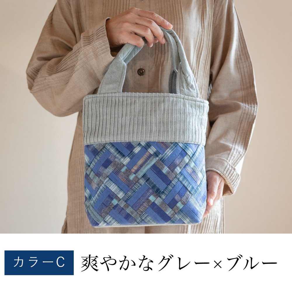 母 プレゼント 細かいパッチワークのミニトートバッグ バッグ 手提げバッグ トートバッグ ハンドバッグ 祖母 おばあちゃん 義母 お母さん 母親 60代 70代 80代 90代 シニア 誕生日プレゼント 誕生日 母の日 敬老の日 木綿 綿 コットン 軽量 手染め 手織り