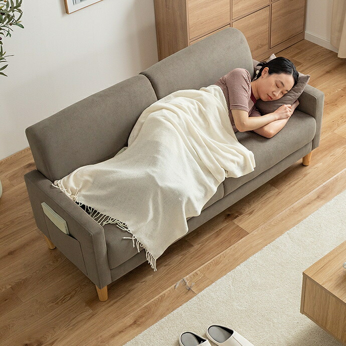 2.5人掛けソファ 幅150cm×奥行63cm×高さ68cm(座面高:37cm) 北欧 ナチュラル シンプル 天然木 ポリエステル ウレタンフォーム Sバネ 組立品 ナチュラルなど幅広いテイストのお部屋に合わせていただけます ライトベージュ グレージュ