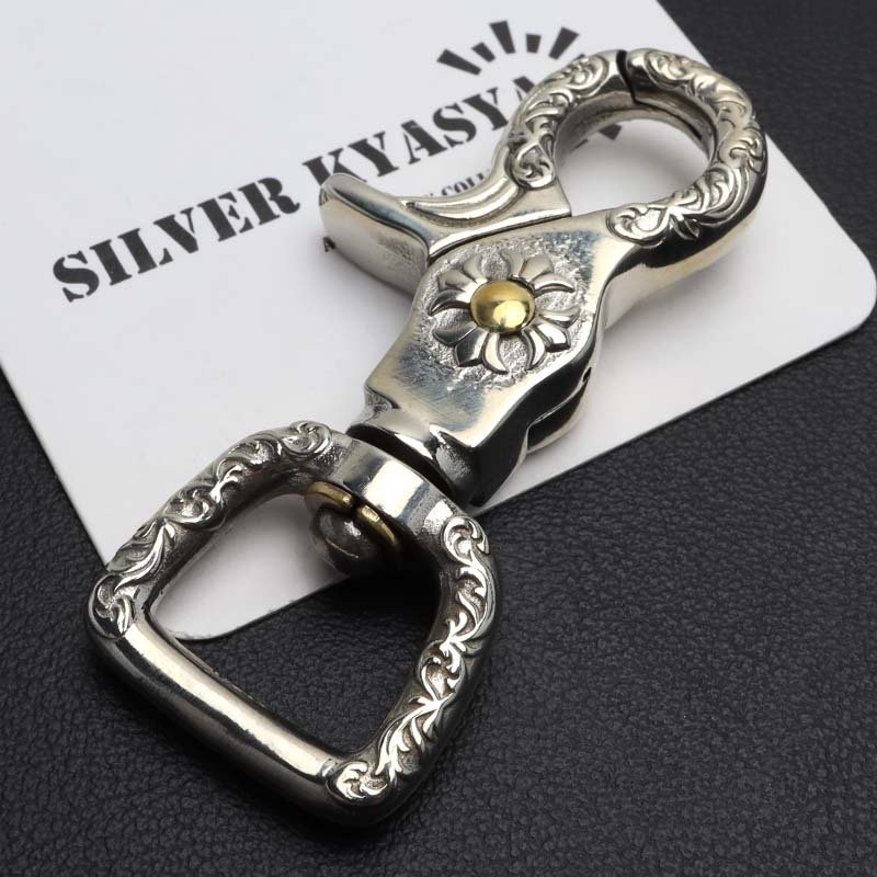 唐草 重厚 クロス キーリング キーホルダー キーフック クリップ 十字架 フレア アラベスク キーチェーン silver シルバー 鍵 小物 メンズ 男性