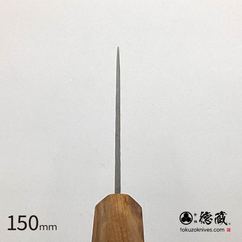 小三徳ステンレス包丁　150mm 銀三 梨地仕上げ オリーブ八角柄 日本製 徳蔵刃物 【TOKUZO KNIVES】 JAPAN Kitchen Knives 包丁 ほうちょう ホウチョウ 切れ味 家庭用 万能 両刃 お手入れ簡単 錆に強い プレゼント ギフト 贈り物 一生モノ ステンレス INOX・イノックス