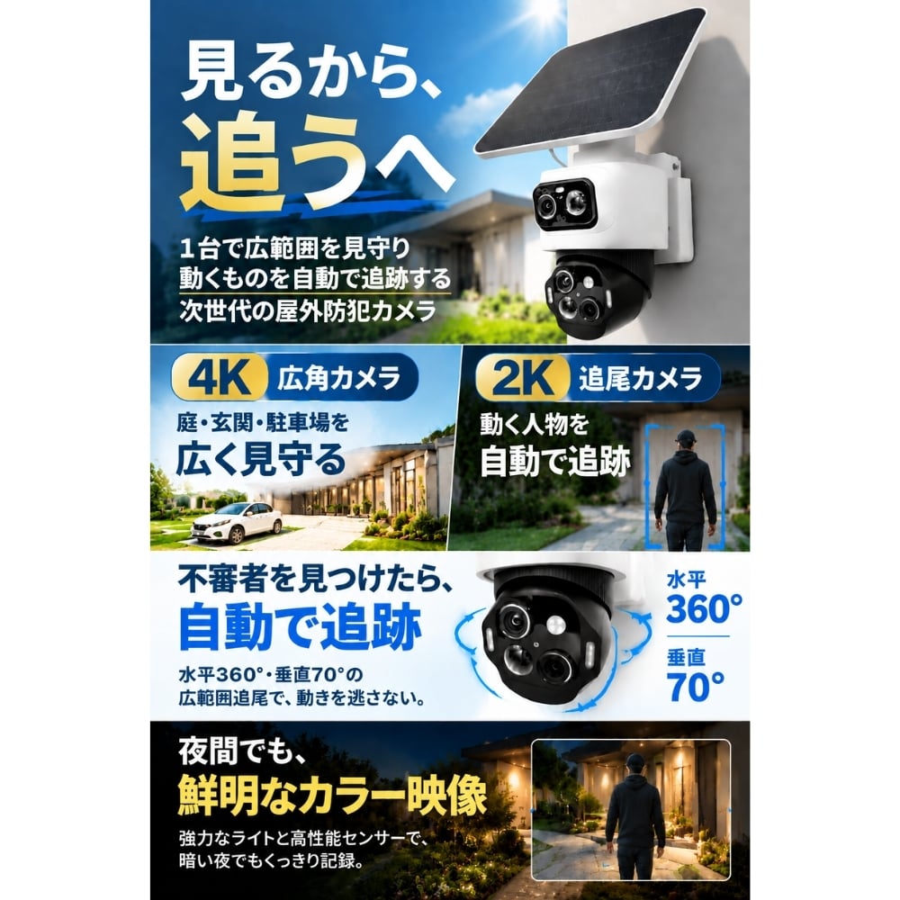 新築祝い Anker 屋外防犯カメラ Eufy eufyCam S4 T81723W1 ソーラーパネル付 4K 2K 360°追尾 IP65 ギフト 防犯