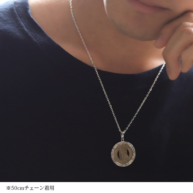 ハワイアンジュエリー ネックレス シルバー ネックレス 刻印 無料 誕生石入れ可 バストークン コイン フラダンサー ロジウムコーティング メダル シルバー925 ギフトラッピング可能 長さ選べる プレゼント ハロウィン 【品番：CG-SP302】