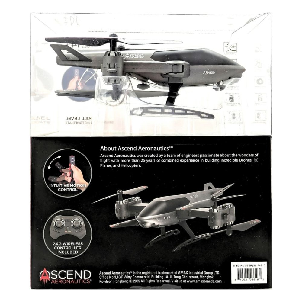 Ascend Aeronautics HDビデオドローン AR-800 折りたたみ式　1080P　モーションコントロール　景色の撮影　屋外撮影　スマホ映像　安定飛行　玩具　対象年齢14歳以上　初心者から