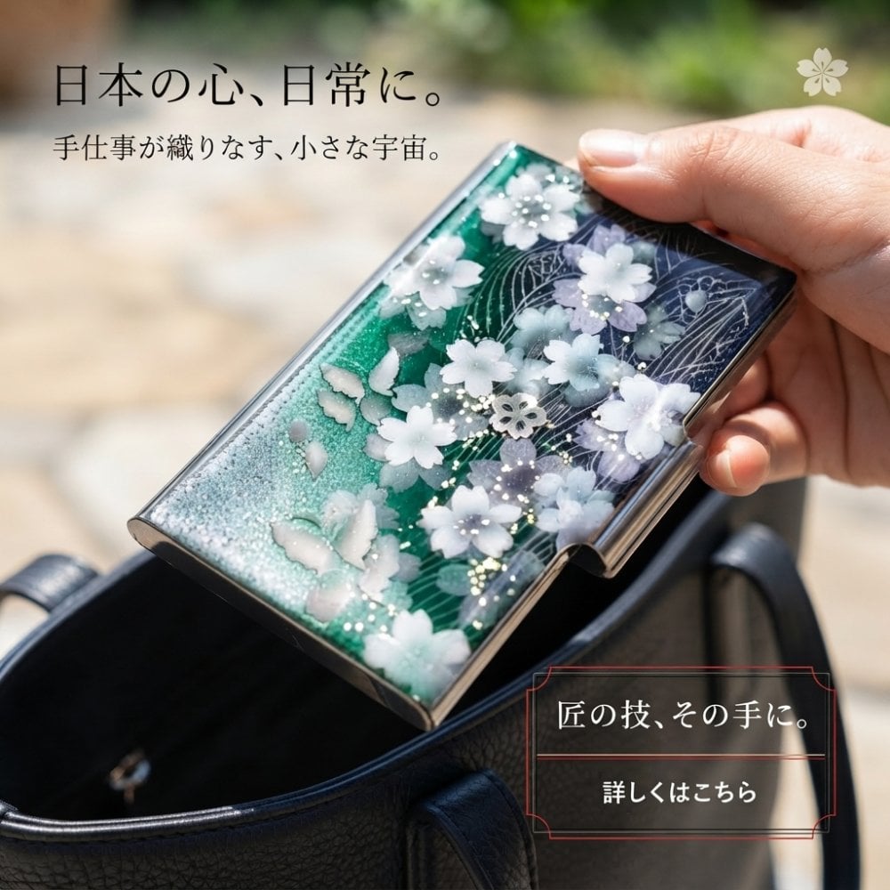 名刺入れ『間』和柄 和風 カードケース 夜桜 伝統工芸 職人 手作り 名入れ 記念日 誕生日 ギフト 送料無料 和風 ハンドメイド 立体彩色 螺鈿風 20代 40代 50代 プレゼント お祝い 還暦 退職 卒業