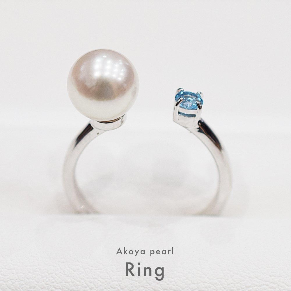 ［pearl566］ 7.5mm - 8mm フリーサイズ リング ホワイトピンク あこや真珠 半貴石 シトリン ブルートパーズ ペリドット ガーネット