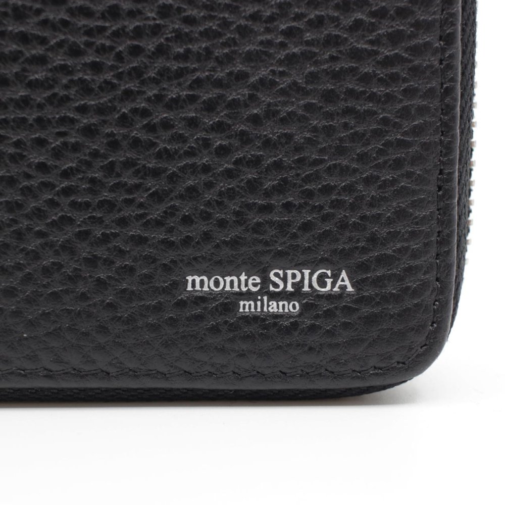 モンテスピガ　monte SPIGA　ラウンドファスナー 二つ折り財布　MOSMSP701BK　ブラック　黒　シュリンクレザー　牛革　ジップアラウンド ウォレット