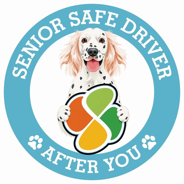 カーサイン 高齢者マーク SENIOR SAFE DRIVER イングリッシュセター ステッカー シール 直径13cm 肉球 日本製 車