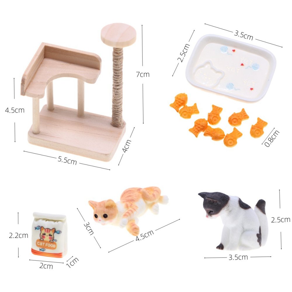 ミニチュア 猫 キャットタワー 置物 ドールハウス 家具 ねこ フィギュア 小物 フード付き ミニ模型 ジオラマ 撮影小道具 BJD ドール用 DIY デコレーション インテリア