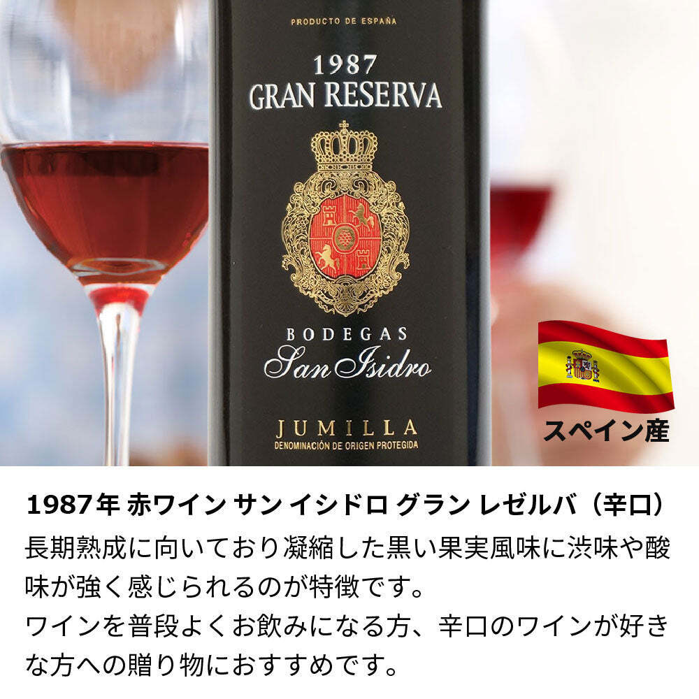 1987年 名前入り彫刻 生まれ年 赤ワイン サン イシドロ グラン レゼルバ 辛口 昭和62年 名入れ 誕生日プレゼント ワインセット 木箱入【送料無料】
