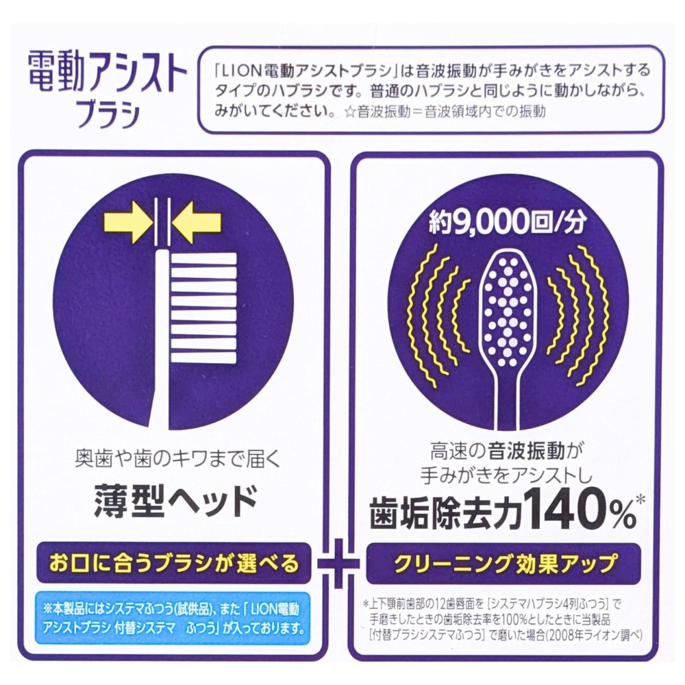 ライオン　電動音波歯ブラシ　本体+替えブラシ2本付き　音波振動（約 9000回 / 分） タイ製　#70968　電動歯ブラシ　お口の健康サポート　成人　高齢者　シニア　ギフト　LION