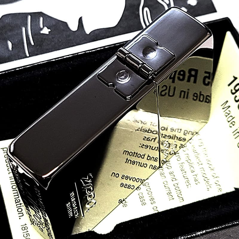 ZIPPO オールドロゴ 1935復刻 レプリカ ジッポ ライター ブラックニッケル シンプル 彫刻 角型 外ヒンジ 3バレル かっこいい 銀差し 黒 おしゃれ 高級 メンズ プレゼント ギフト