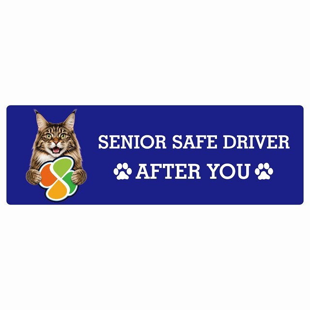 カーサイン 高齢者マーク SENIOR SAFE DRIVER メインクーン ステッカー シール 長方形 15x5cm 肉球 日本製 車