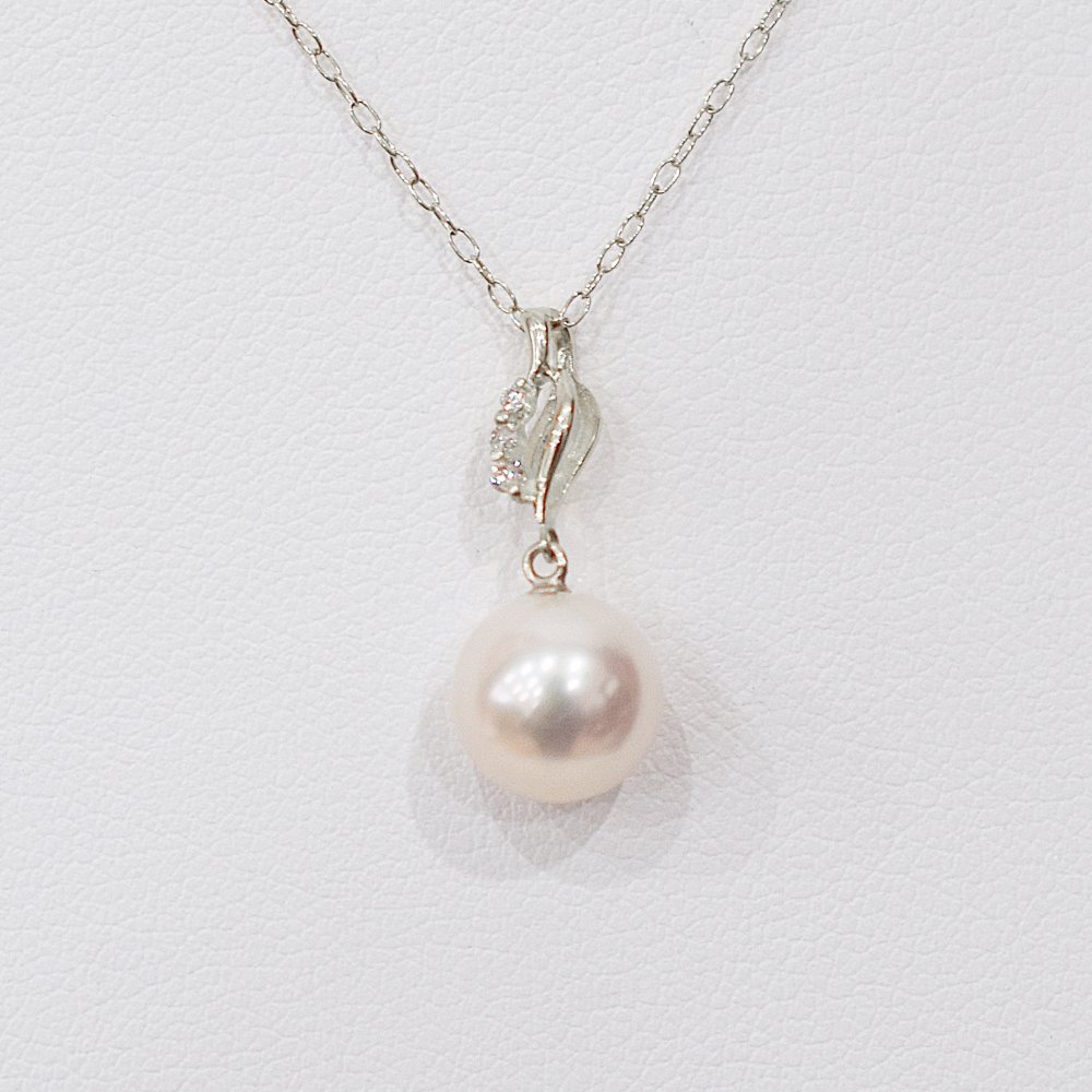 ［pearl587］ 8mm - 8.5mm ホワイトピンク ペンダント ダイヤモンド付 あこや真珠 0.01ct