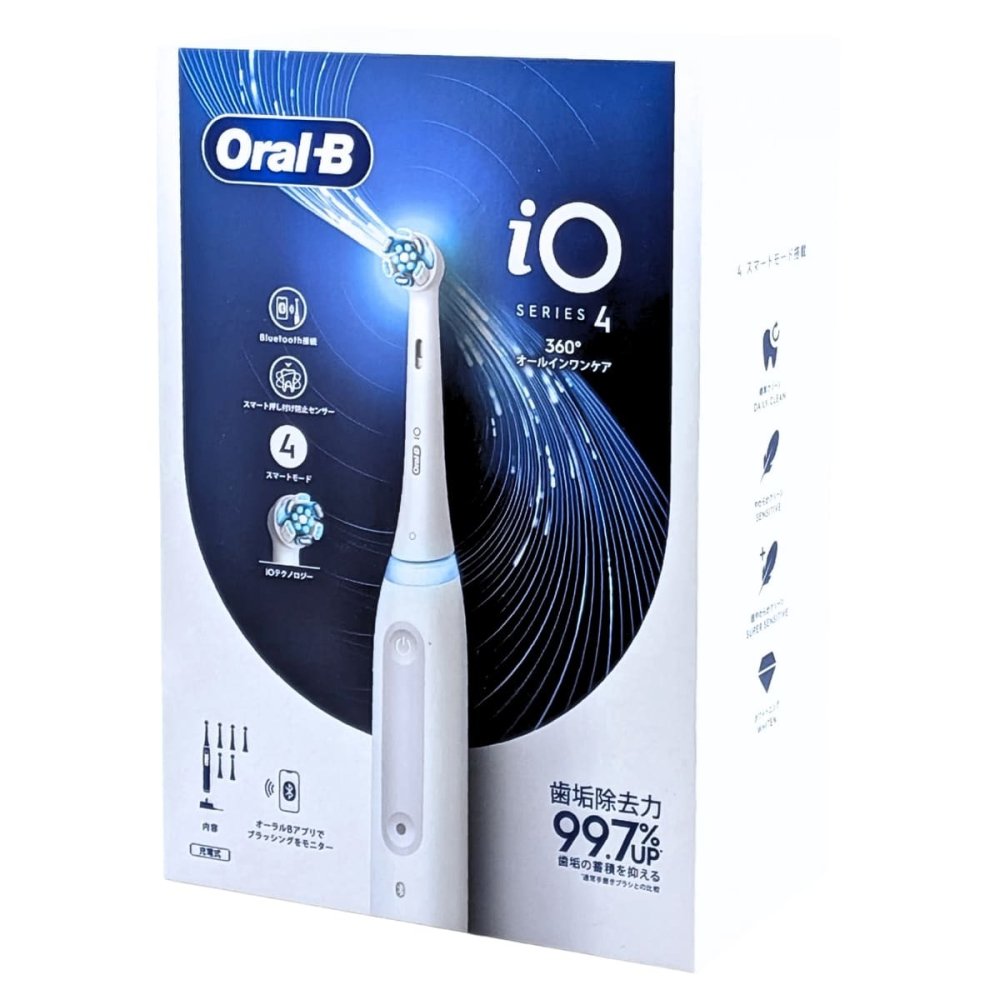 BRAUN（ブラウン）Oral-B iO4　電動歯ブラシヘルスパック　本体＋替えブラシ6本入り　クワイトホワイト　充電式　Bluetooth対応　iOG4.6KEF6.2K.WT　4スマートモード搭載　#69517　 父の日