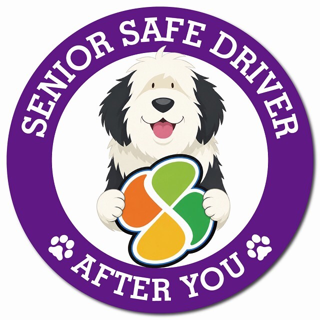 カーサイン 高齢者マーク SENIOR SAFE DRIVER オールドイングリッシュシープドッグ マグネット 強力 直径13cm 肉球 日本製 車 ステッカー