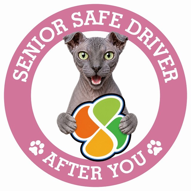 カーサイン 高齢者マーク SENIOR SAFE DRIVER ユークレニアンレフコイ ステッカー シール 直径13cm 肉球 日本製 車