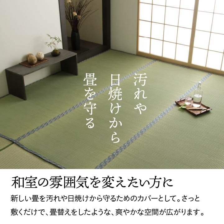 夏ラグ 夏用カーペット 純国産 い草 上敷き 上質ない草で作った カーペット 双目織 江戸間6畳(約261×352cm）