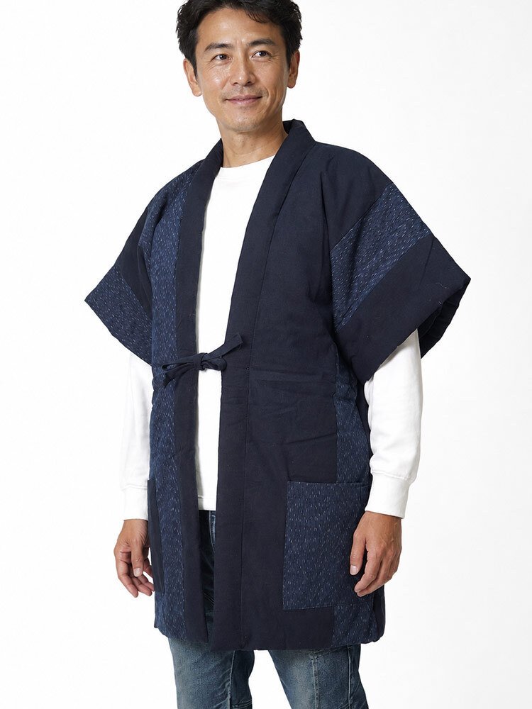 綿入り はんてん 日本製 半天 どてら メンズ やっこ 板締め切り替え 7590 MI-02 冬 丹前 はんてん 還暦 ちゃんちゃんこ ハンテン 部屋着 ルームウエア