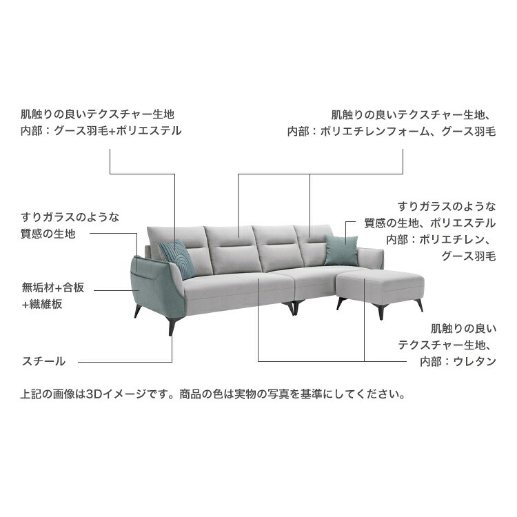 ソファ 座椅子 左２人掛け+右２人掛け オットマンセット