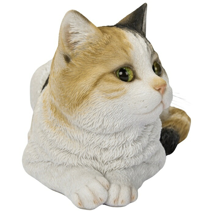 置物 猫 寝そべる三毛猫 幅17cm woobia ウービア リアル かわいい おしゃれ 玄関 インテリア オブジェ ガーデン みけ猫 ねこ ネコ 動物 アニマル 癒し 棚 北欧 リビング 縁起 プレゼント ギフト 新築祝い 猫好き