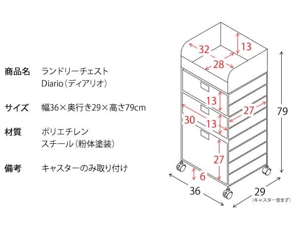 収納家具 ラック ランドリーチェスト ディアリオ ランドリーボックス 引き出し 人工ラタン ラタンチェスト 通気性 幅36cm キャスター付き 移動 軽量 ランドリー収納 スリム 3段 洗面所 脱衣室 アイボリー ブルー 脱衣所収納 洗濯カゴ 人気