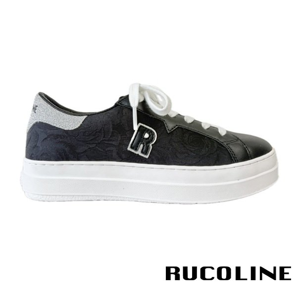 ルコライン スニーカー ルコライン 靴 RUCO LINE RUCO-019BK ROSE LUX 花柄生地 ブラック 黒 シルバーラメ 合皮 ローカット ファスナー無し ルコライン シューズ RUCO LINE ルコラインスニーカー フラットソール 新作 取扱店 京都 母の日 ギフト 数量限定