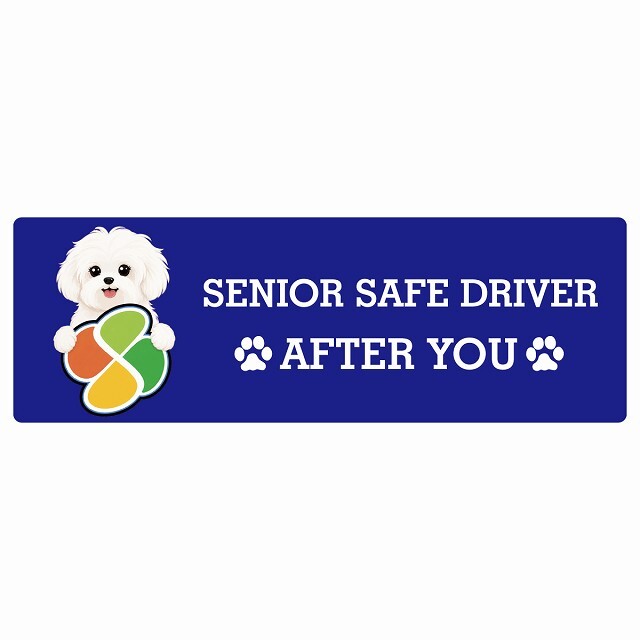 カーサイン 高齢者マーク SENIOR SAFE DRIVER マルチーズ ステッカー シール 長方形 15x5cm 肉球 日本製 車