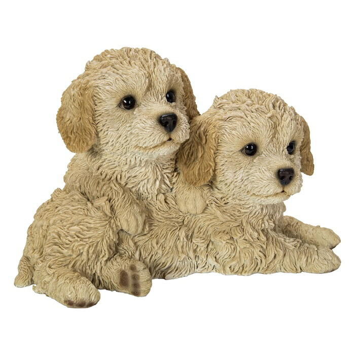 置物 犬 二匹プードル 幅20.8cm woobia ウービア いぬ リアル かわいい おしゃれ 玄関 インテリア オブジェ ガーデン トイプードル 子犬 動物 アニマル 癒し 棚 北欧 プレゼント ギフト 新築祝い 犬好き